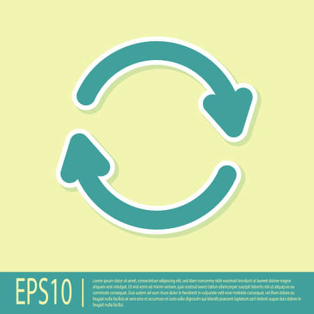 Green Refresh icon isolated on yellow background. Reload symbol. Rotation arrows in a circle sign. Vector Illustration.のイラスト素材
