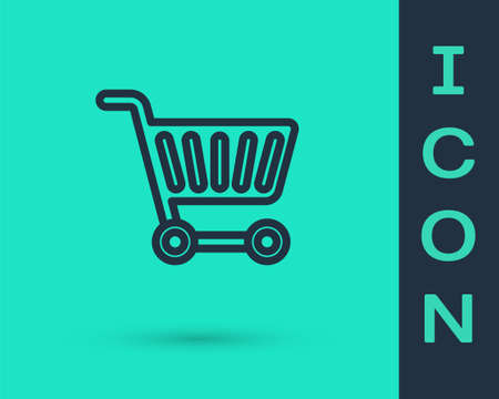 Black line Shopping cart icon isolated on green background. Online buying concept. Delivery service sign. Supermarket basket symbol. Vector Illustration.のイラスト素材