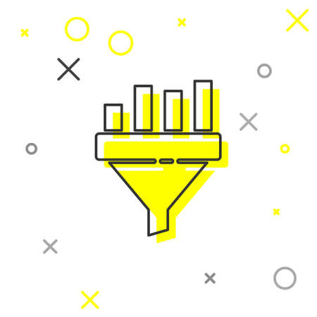 Grey line Sales funnel with chart for marketing and startup business icon isolated on white background. Infographic template.  Vector Illustration.のイラスト素材