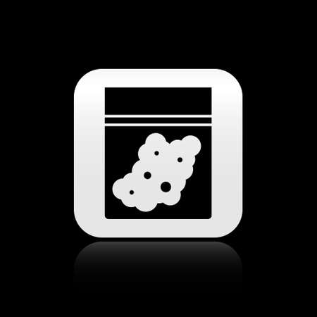 Black Plastic bag of medicinal cannabis icon isolated on black background. Health danger. Silver square button. Vector Illustration.のイラスト素材