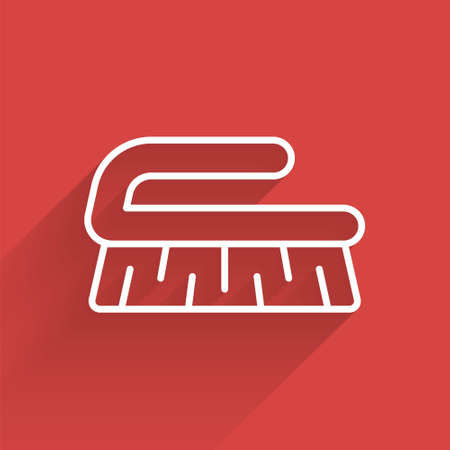White line Brush for cleaning icon isolated with long shadow. Cleaning service concept. Vector Illustration.のイラスト素材