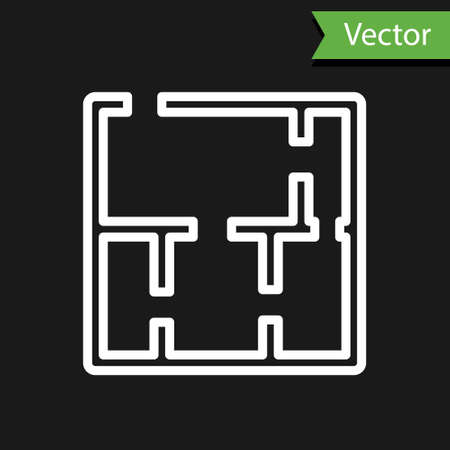 White line House plan icon isolated on black background. Vector.のイラスト素材