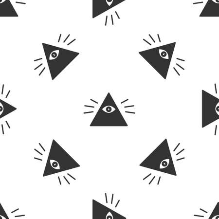 Grey Masons symbol All-seeing eye of God icon isolated seamless pattern on white background. The eye of Providence in the triangle. Vector Illustration.のイラスト素材