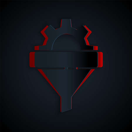 Paper cut Sales funnel with arrows for marketing and startup business icon isolated on black background. Infographic template. Paper art style. Vector Illustration.のイラスト素材