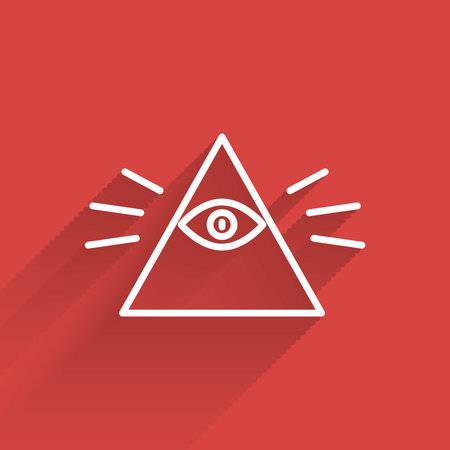 White line Masons symbol All-seeing eye of God icon isolated with long shadow. The eye of Providence...