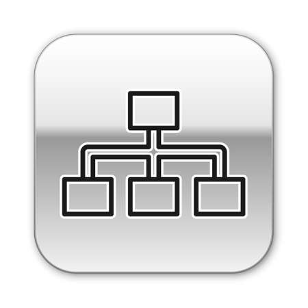 Black line Business hierarchy organogram chart infographics icon isolated on white background. Corporate organizational structure graphic elements. Silver square button. Vector Illustration.のイラスト素材