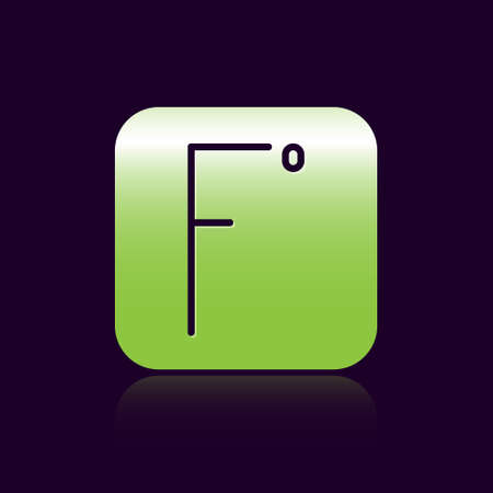 Black line Fahrenheit icon isolated on black background. Green square button. Vector Illustration.のイラスト素材