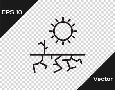 Black line Drought icon isolated on transparent background.  Vector Illustration.のイラスト素材