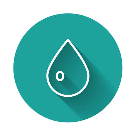 White line Water drop icon isolated with long shadow. Green circle button. Vector Illustration.のイラスト素材