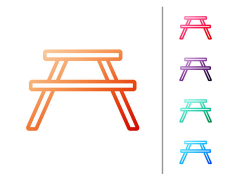 Red line Picnic table with benches on either side of the table icon isolated on white background. Set color icons. Vector Illustration.のイラスト素材