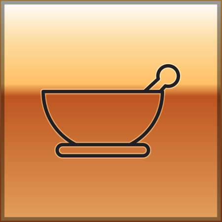 Black line Mortar and pestle icon isolated on gold background. Vector Illustration.のイラスト素材