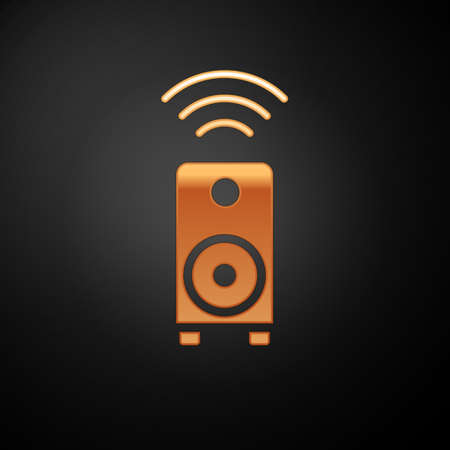 Gold Smart stereo speaker system icon isolated on black background. Sound system speakers. Internet of things concept with wireless connection. Vectorのイラスト素材
