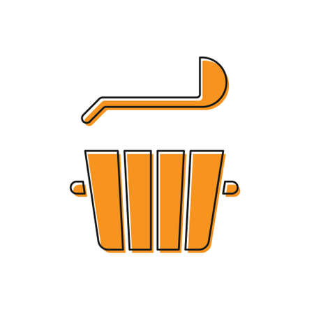 Orange Sauna bucket and ladle icon isolated on white background. Vectorのイラスト素材