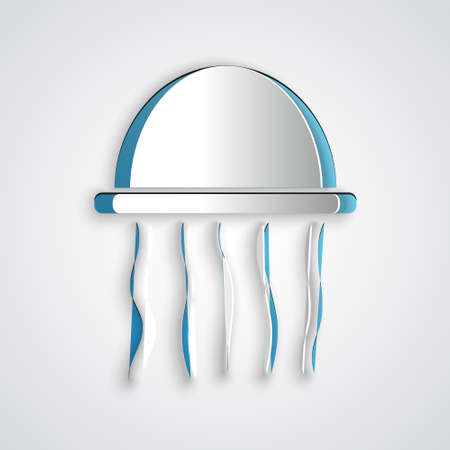 Paper cut Jellyfish icon isolated on grey background. Paper art style. Vector.のイラスト素材