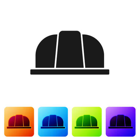 Black Worker safety helmet icon isolated on white background. Insurance concept. Security, safety, protection, protect concept. Set icons in color square buttons. Vector.のイラスト素材