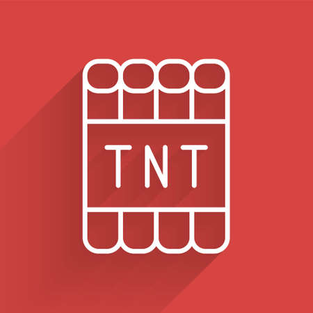 White line Detonate dynamite bomb stick and timer clock icon isolated with long shadow. Time bomb - explosion danger concept. Vectorのイラスト素材