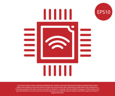 Red Computer processor with microcircuits CPU icon isolated on white background. Chip or cpu with circuit board. Micro processor. Vectorのイラスト素材