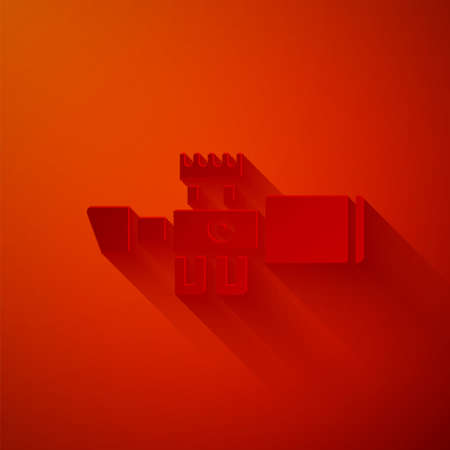 Paper cut Sniper optical sight icon isolated on red background. Sniper scope crosshairs. Paper art style. Vectorのイラスト素材