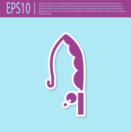 Retro purple Fishing rod icon isolated on turquoise background. Catch a big fish. Fishing equipment and fish farming topics. Vectorのイラスト素材