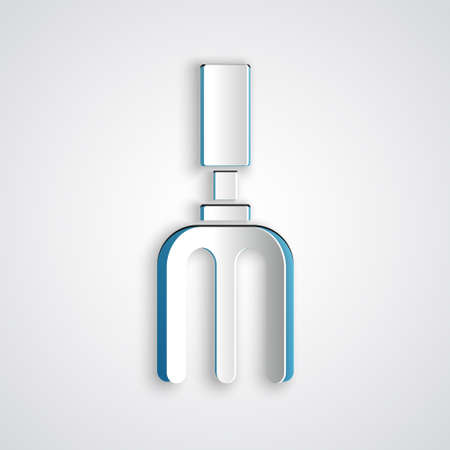 Paper cut Garden rake icon isolated on grey background. Tool for horticulture, agriculture, farming. Ground cultivator. Paper art style. Vectorのイラスト素材