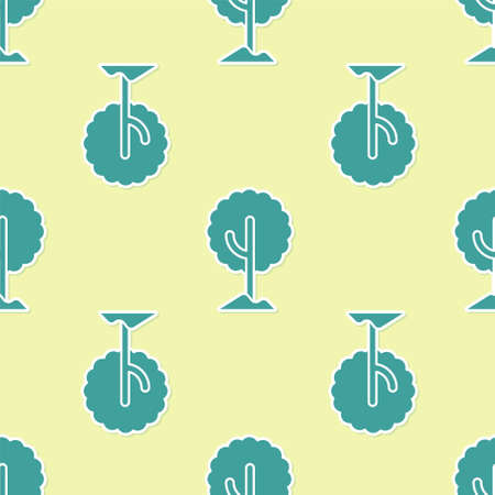 Green Tree icon isolated seamless pattern on yellow background. Forest symbol. Vectorのイラスト素材
