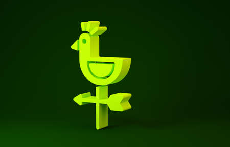 Yellow Rooster weather vane icon isolated on green background. Weathercock sign. Windvane rooster. Minimalism concept. 3d illustration 3D renderの写真素材
