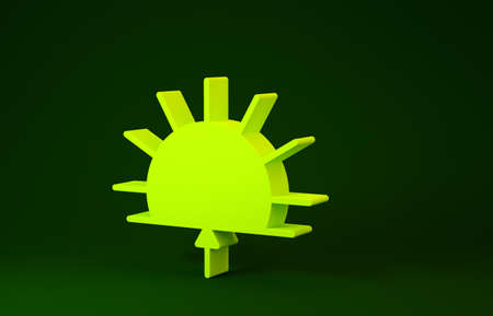 Yellow Sunrise icon isolated on green background. Minimalism concept. 3d illustration 3D renderの写真素材