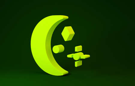 Yellow Moon and stars icon isolated on green background. Cloudy night sign. Sleep dreams symbol. Night or bed time sign. Minimalism concept. 3d illustration 3D renderの写真素材
