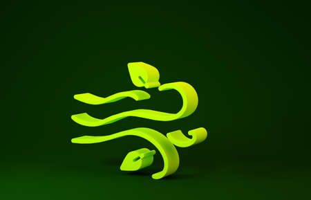 Yellow Wind icon isolated on green background. Windy weather. Minimalism concept. 3d illustration 3D renderの写真素材