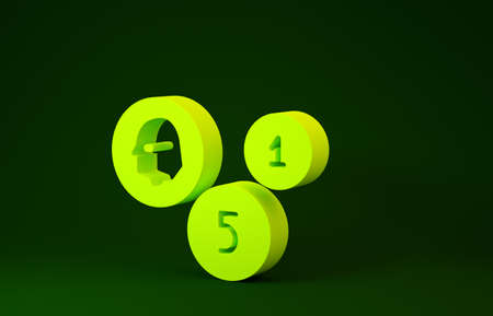 Yellow Coin money icon isolated on green background. Banking currency sign. Cash symbol. Minimalism concept. 3d illustration 3D renderの写真素材