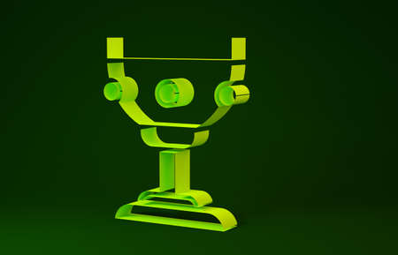 Yellow Christian chalice icon isolated on green background. Christianity icon. Happy Easter. Minimalism concept. 3d illustration 3D renderの写真素材