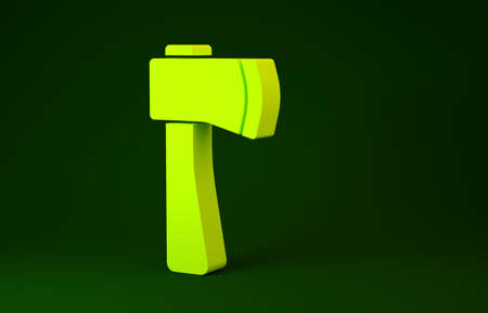 Yellow Wooden axe icon isolated on green background. Lumberjack axe. Minimalism concept. 3d illustration 3D renderの写真素材