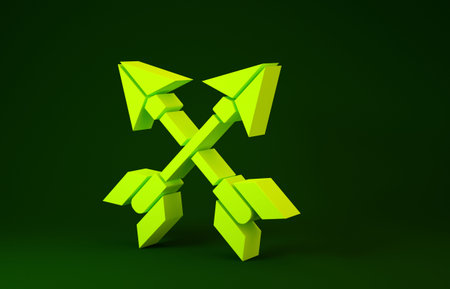 Yellow Crossed arrows icon isolated on green background. Minimalism concept. 3d illustration 3D...