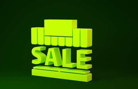 Yellow Shopping building or market store icon isolated on green background. Supermarket sale concept. Minimalism concept. 3d illustration 3D renderの写真素材