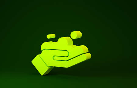 Yellow Washing hands with soap icon isolated on green background. Washing hands with soap to prevent virus and bacteria. Minimalism concept. 3d illustration 3D renderの写真素材