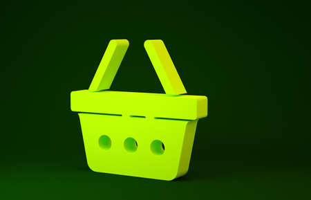 Yellow Shopping basket icon isolated on green background. Online buying concept. Delivery service sign. Shopping cart symbol. Minimalism concept. 3d illustration 3D renderの写真素材