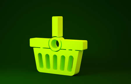 Yellow Shopping basket icon isolated on green background. Online buying concept. Delivery service sign. Shopping cart symbol. Minimalism concept. 3d illustration 3D renderの写真素材