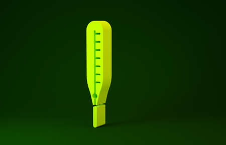 Yellow Medical thermometer for medical examination icon isolated on green background. Minimalism concept. 3d illustration 3D renderの写真素材