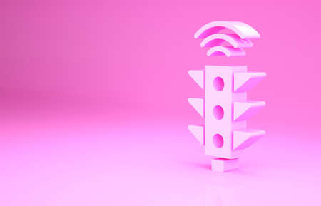 Pink Smart traffic light system icon isolated on pink background. Internet of things concept with wireless connection. Minimalism concept. 3d illustration 3D renderの写真素材