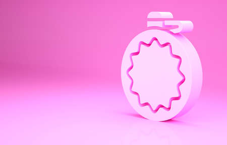 Pink Canteen water bottle icon isolated on pink background. Tourist flask icon. Jar of water use in the campaign. Minimalism concept. 3d illustration 3D renderの写真素材