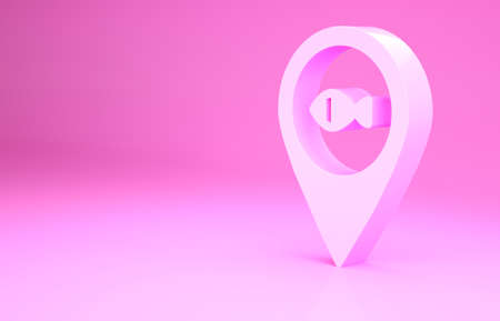 Pink Location fishing icon isolated on pink background. Fishing place. Minimalism concept. 3d illustration 3D renderの写真素材
