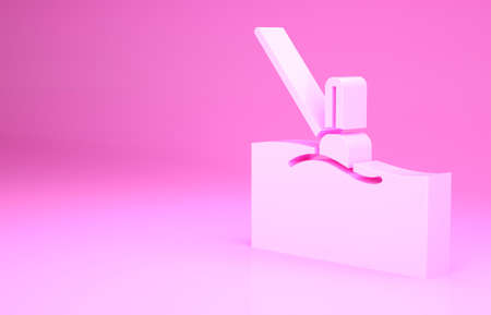Pink Fishing float in water icon isolated on pink background. Fishing tackle. Minimalism concept. 3d illustration 3D renderの写真素材