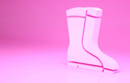 Pink Fishing boots icon isolated on pink background. Waterproof rubber boot. Gumboots for rainy weather, fishing, hunter, gardening. Minimalism concept. 3d illustration 3D renderの写真素材