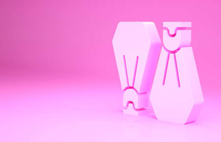 Pink Rubber flippers for swimming icon isolated on pink background. Diving equipment. Extreme sport. Sport equipment. Minimalism concept. 3d illustration 3D renderの写真素材