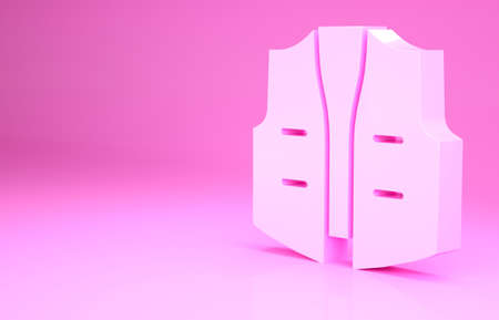 Pink Fishing jacket icon isolated on pink background. Fishing vest. Minimalism concept. 3d illustration 3D renderの写真素材