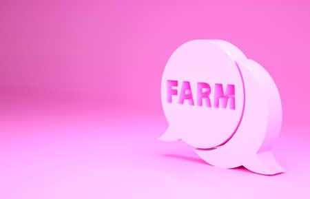Pink Speech bubble with text Farm icon isolated on pink background. Minimalism concept. 3d illustration 3D renderの写真素材