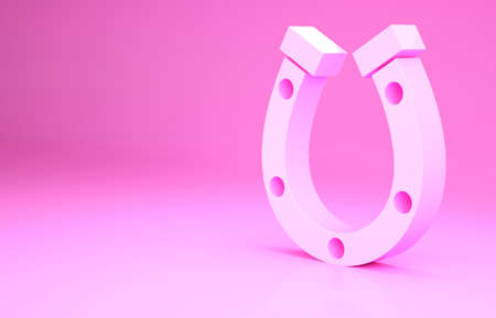 Pink Horseshoe icon isolated on pink background. Minimalism concept. 3d illustration 3D renderの写真素材