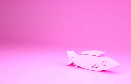 Pink Fish icon isolated on pink background. Minimalism concept. 3d illustration 3D renderの写真素材