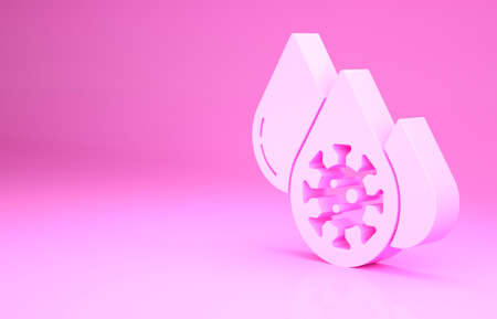 Pink Blood test and virus molecule coronavirus icon isolated on pink background. Coronavirus, COVID-19. 2019-nCoV. Minimalism concept. 3d illustration 3D renderの写真素材