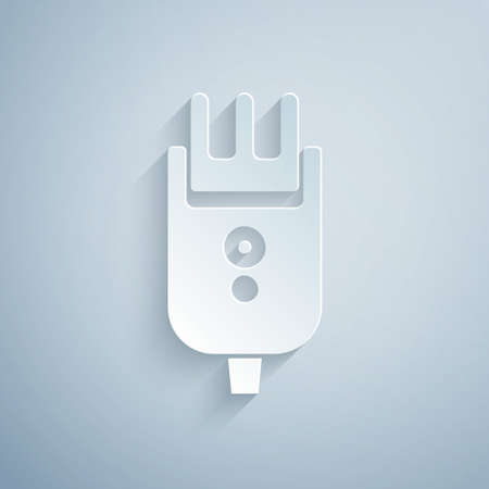 Paper cut Electrical hair clipper or shaver icon isolated on grey background. Barbershop symbol. Paper art style. Vector Illustrationのイラスト素材